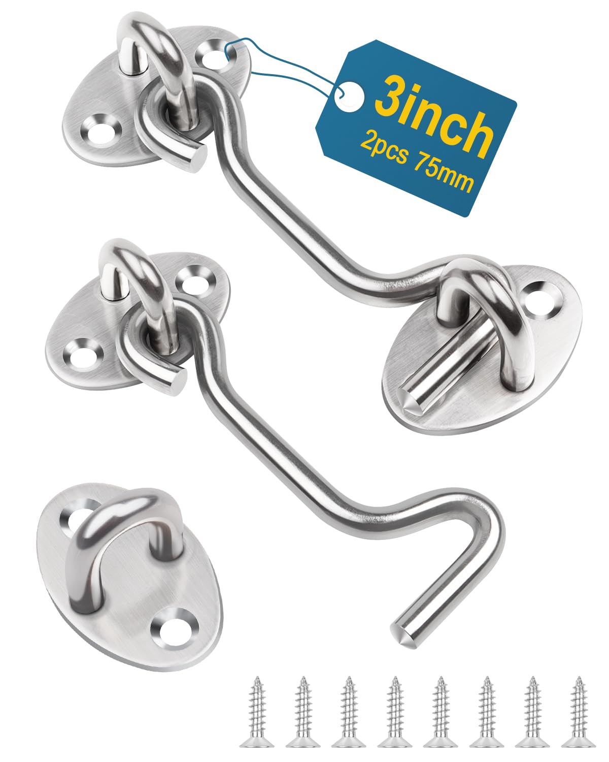 4 Inch Hook and Eye Latch, 1Pcs Stainless Steel Silver Gate Hook