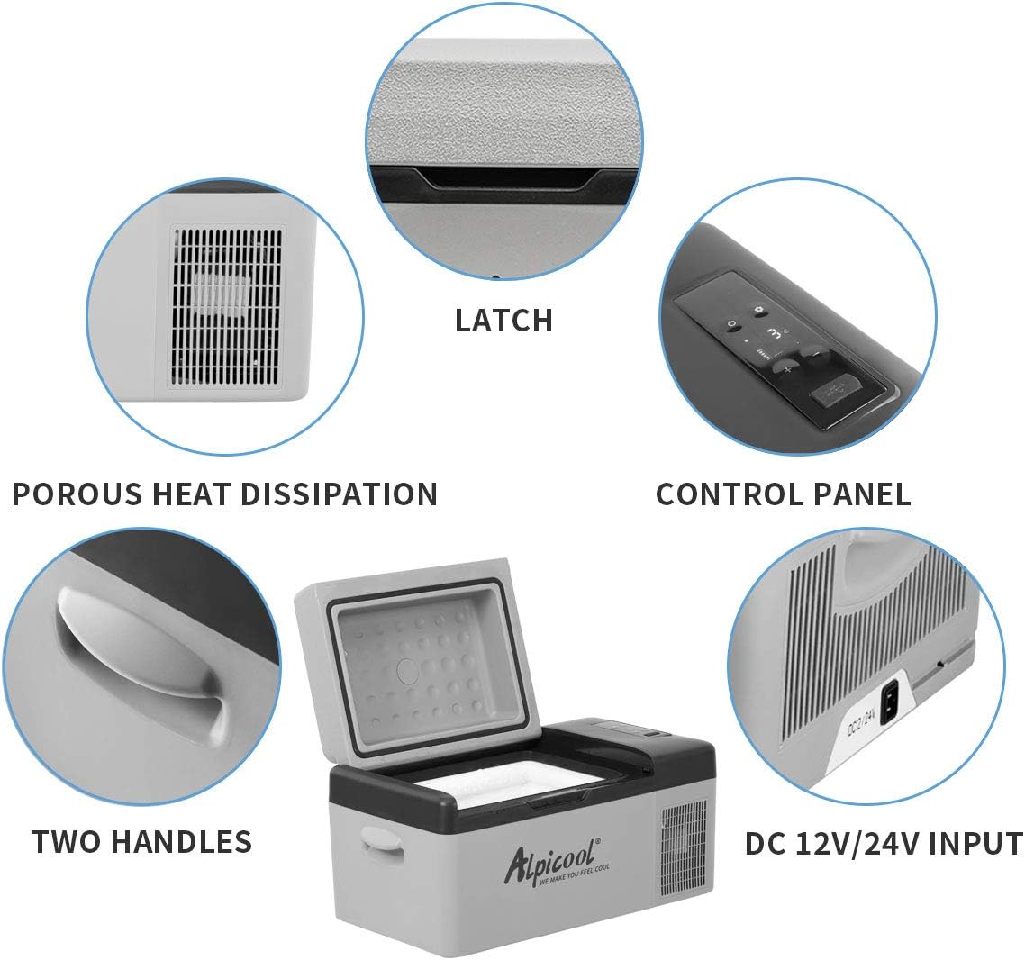 Alpicool 20L Car Fridge Freezer Portable Compressor Refrigerator, 12/24V DC & 230V AC Camping fridge -20℃~20℃ with APP Control, Energy Saving cooler for Caravan, Camping, Home, RV