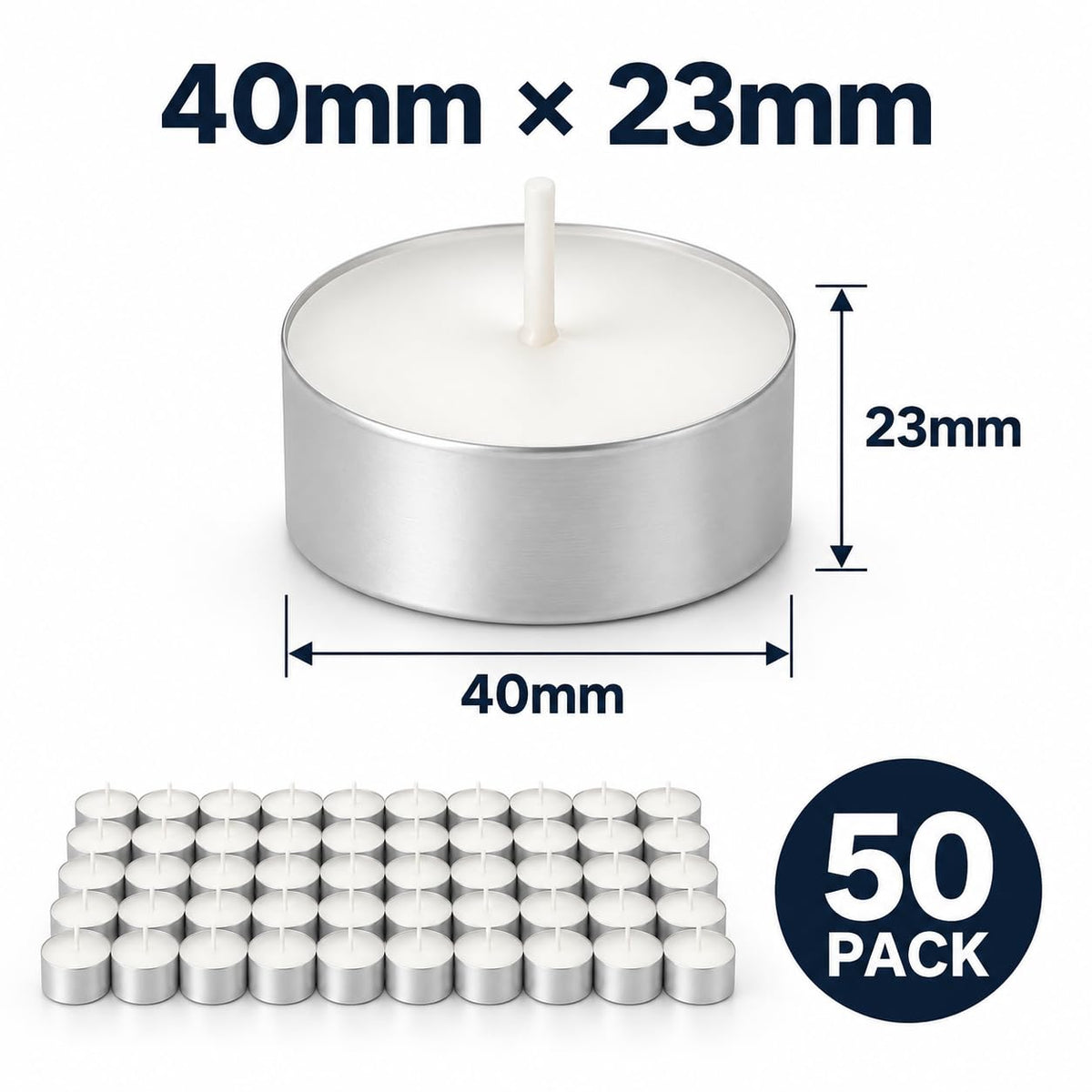 Unscented 8-Hour Tea Light Candles, 50 Pack, Cotton Wicks