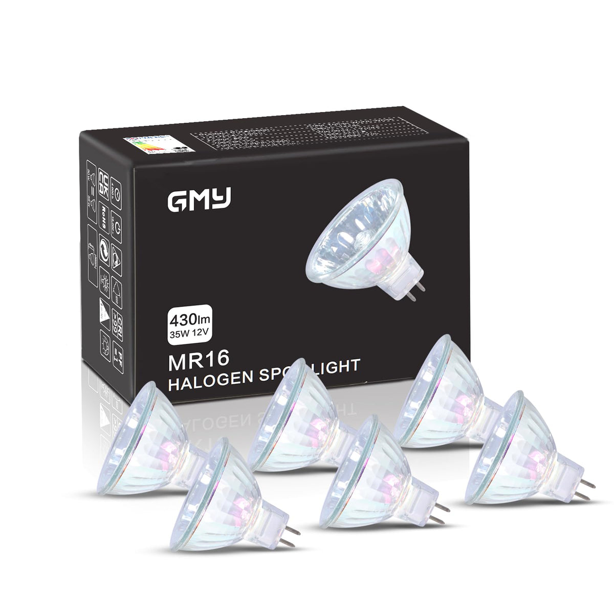 GMY 4000 Hours Lifetime MR16 Halogen Light Bulbs 50W 12V Dimmable Spotlights for Ceiling Light, 36° Beam Angle, 3000K Warm White, GU5.3 Base, Dichroic 6 Pack