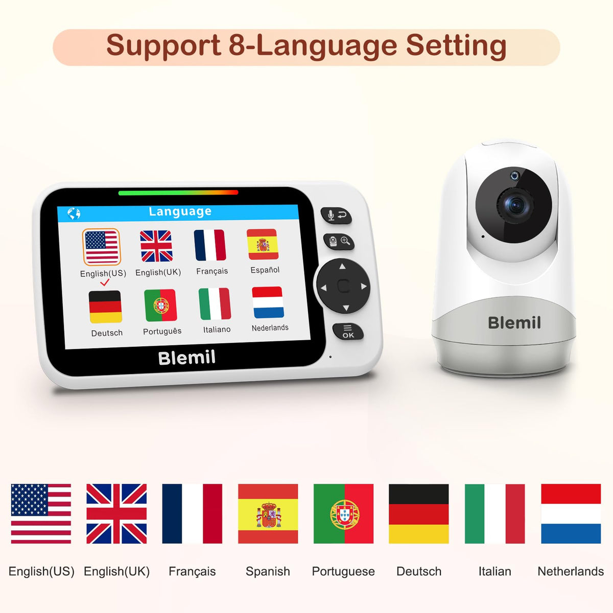 Blemil Baby Monitor with Camera, 6'' IPS Screen Baby Camera Monitor No WiFi