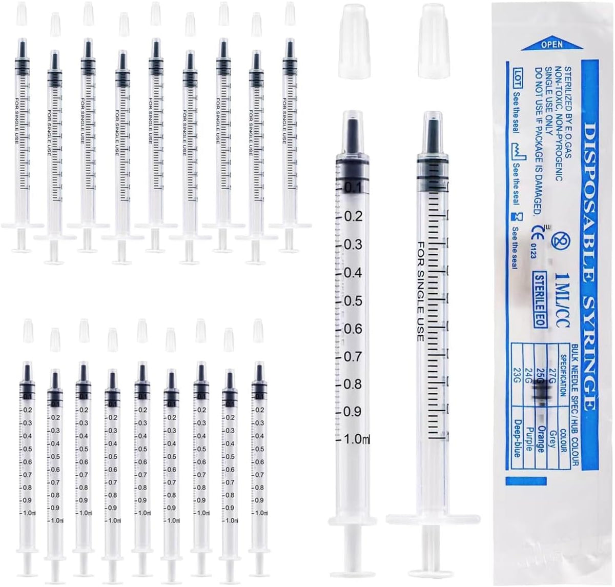 60Pcs 1ml Colostrum Syringe Plastic Syringes With Caps No Needle