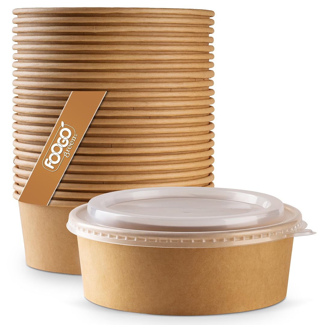 FOOGO Green 200Pcs 750ml 26oz Kraft Salad Bowls with Lids