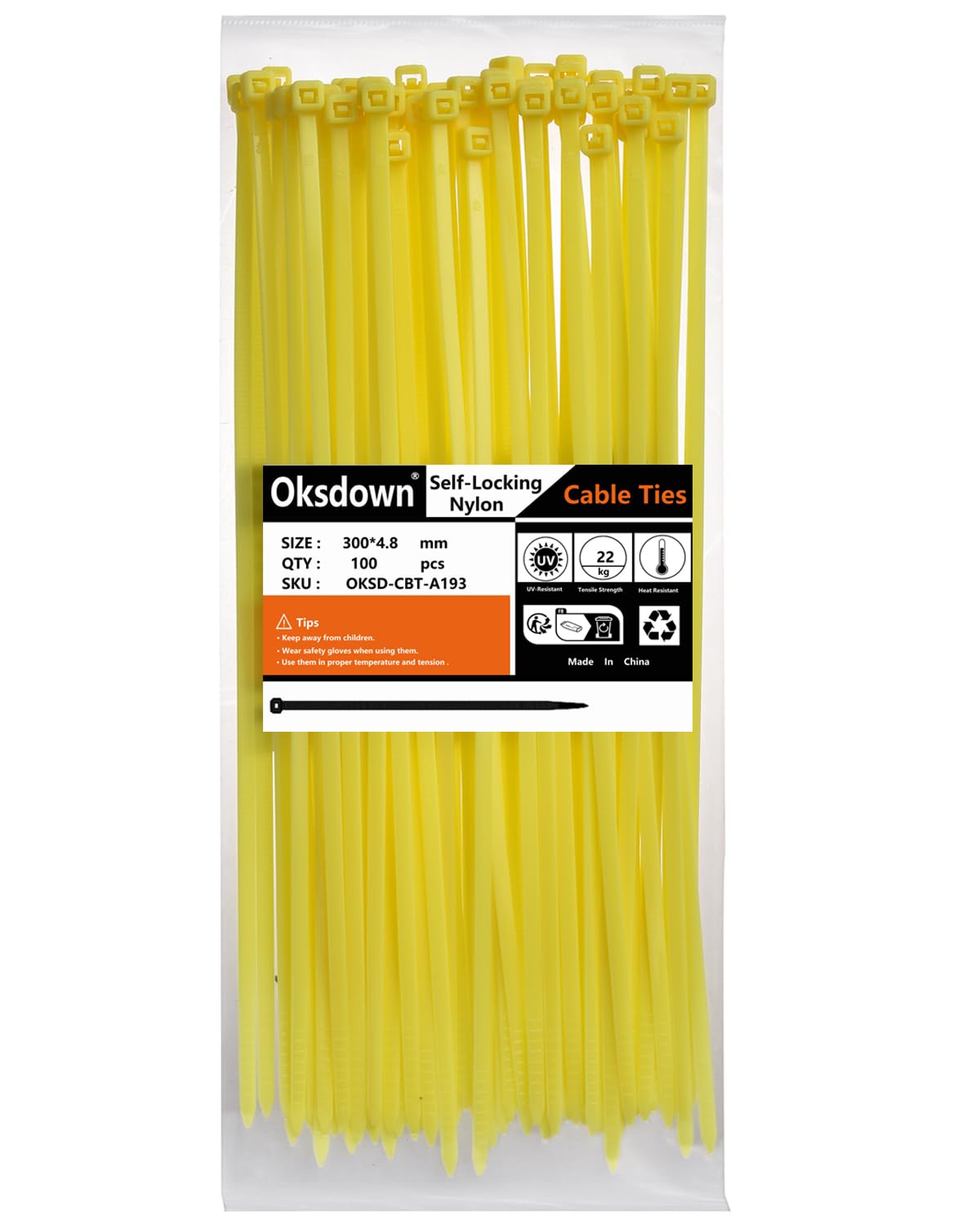 100 Pack Yellow Plastic Cable Ties 300mm×3.6mm Heavy Duty Strong Nylon Premium Self Locking 12 inch/30 cm Long Zip Tie Wraps