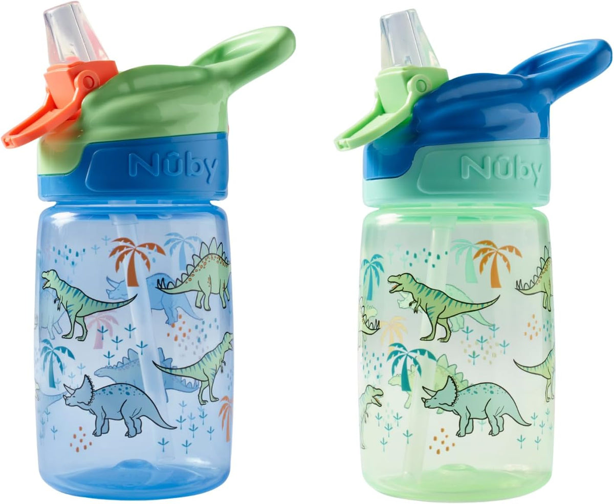 Nuby Incredible Gulp Water Bottle, 2-Pack, 360ml, 18M+, Jurassic