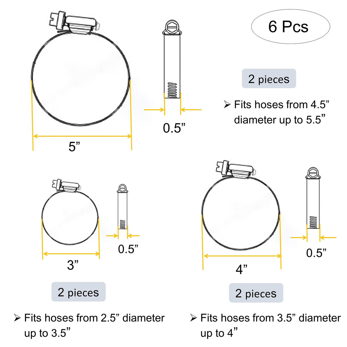 8Pcs 118-140mm Hose Clips Adjustable 304 Stainless Steel Duct Clamps