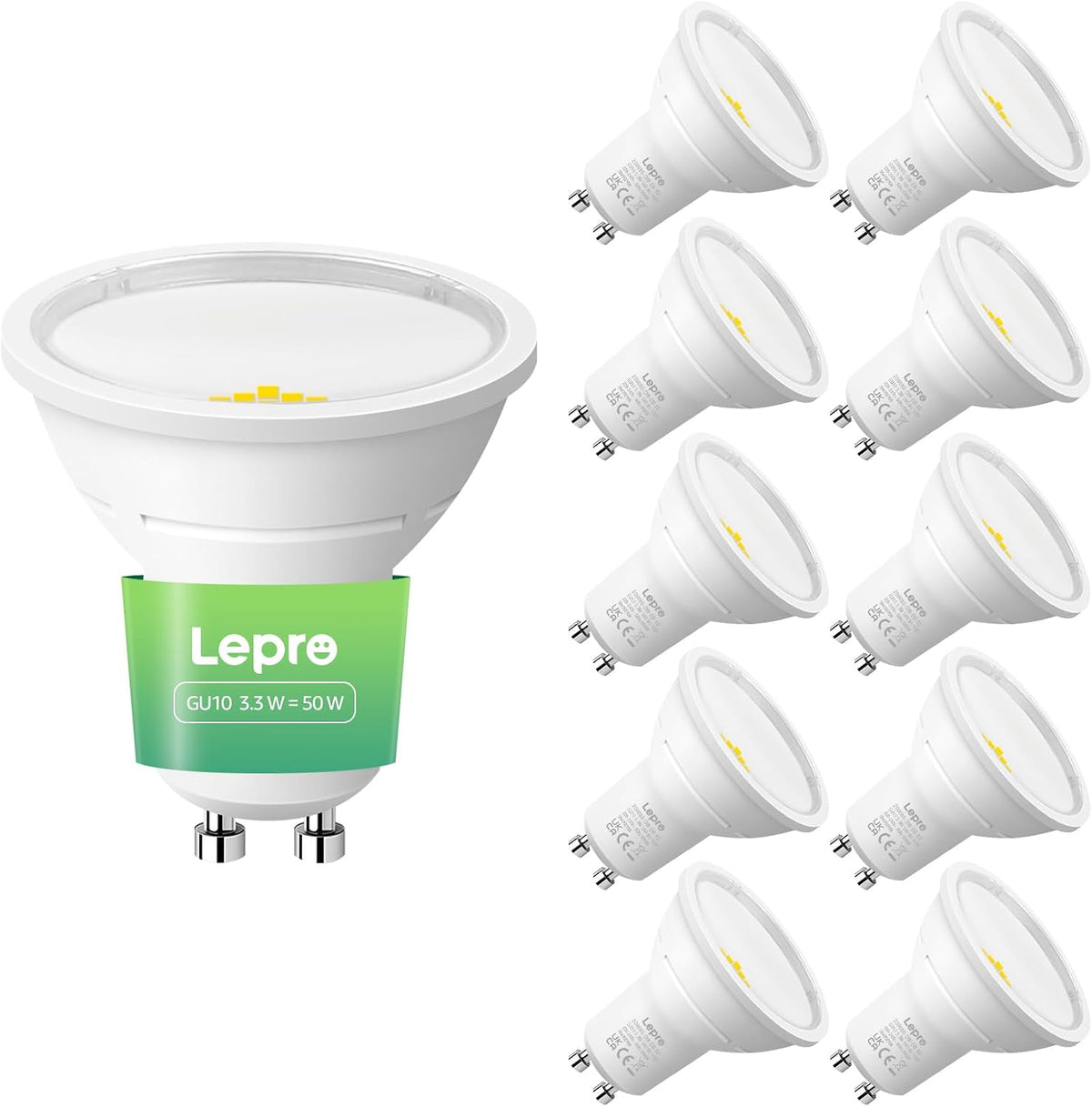Lepro GU10 LED Bulbs A Rated, Cool White 6500K, 590LM,3.3W (50W Equivalent)