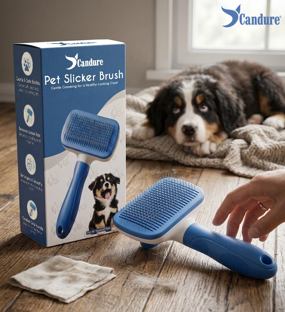 Candure Dematting Comb for Dog and Cat, Pet Grooming Rake and Brushes for Small, Medium & Large Dogs 17+9 Double Sided Deshedding Tool Removes Knots and Tangled Hair (Blue)