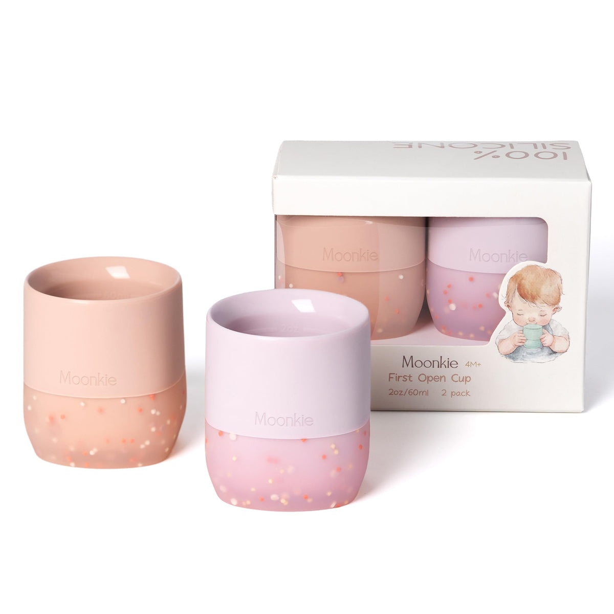 Moonkie Baby Cup | Silicone Open Cup Baby from 6 Months | Weighted Base (Anti-Tip) | BPA Free | Capacity Markings | 60ml (Ether)