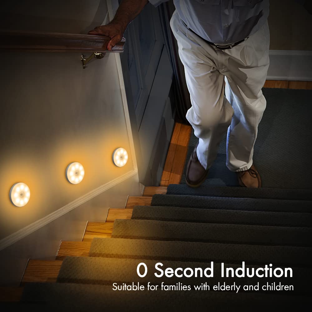 Motion Sensor Lights Indoor Rechargeable Wireless Wall Light LED Stair Night Lights Lamps with Auto/On/Off for Stairs Living Room Bathroom Corridors Closet Kitchen Under Cabinets (6000K, 3 Pack)