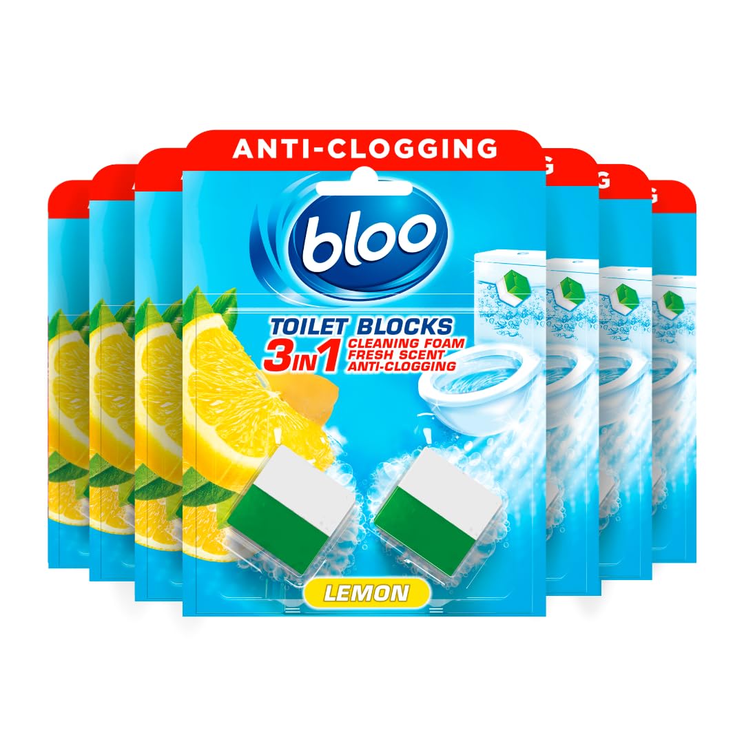 Bloo New 3in1 Toilet Blocks, Pack of 2, Toilet Limescale Remover Cistern Block, Toilet Cleaner Block with Cleaning and Foaming Action, Toilet Fresheners - Limescale Prevention