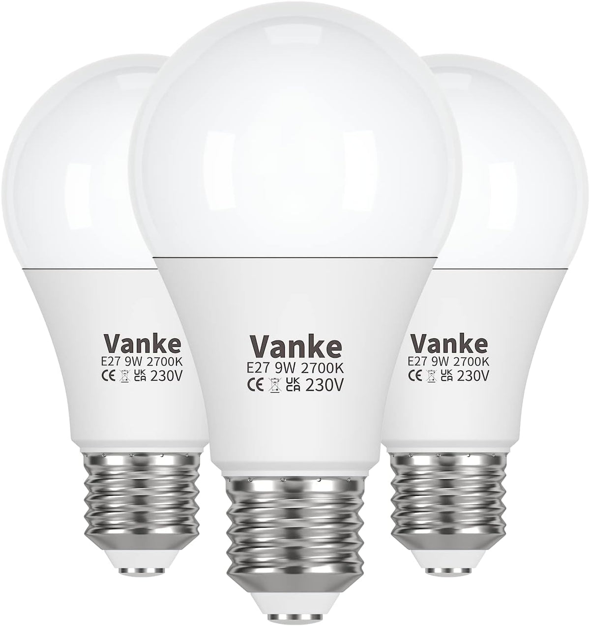 Vanke E27 Screw Bulb, 9W(60W Equivalent), Warm White 2700K, Pack of 3