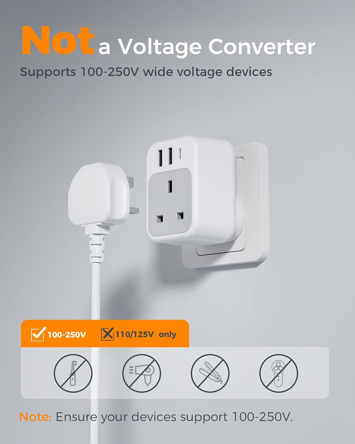 TESSAN UK to South Africa Plug Adapter, Type M Travel Adaptor with USB C