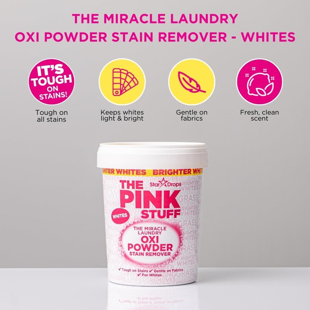 The Pink Stuff Miracle Laundry Oxi Powder Stain Remover for Whites 1kg