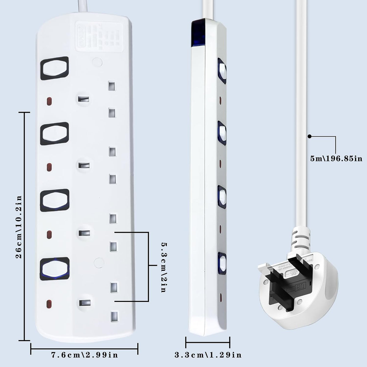 Extension Lead 5M, 4 Plug Extension Lead with Individual Switches(3250W)