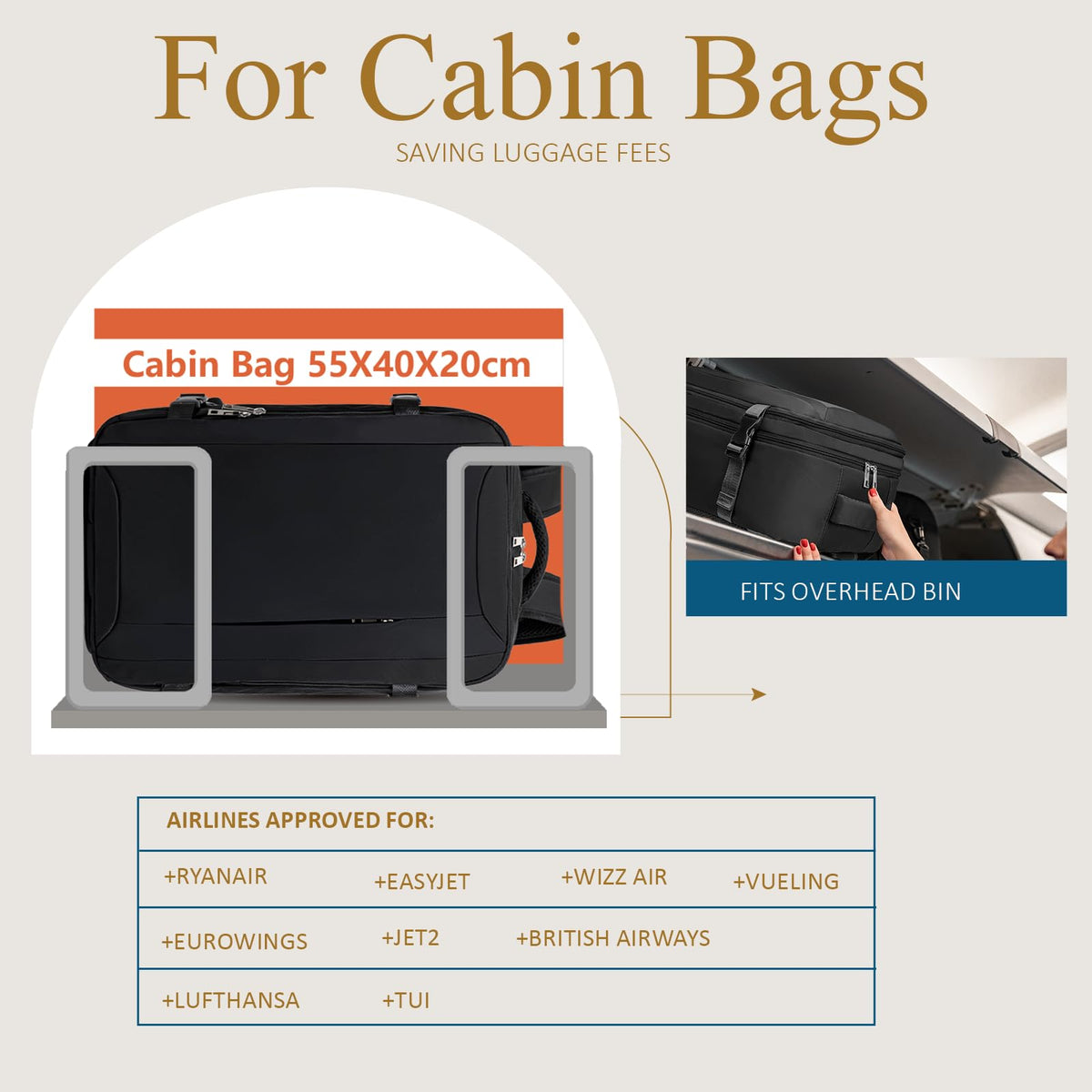 Lossga for Ryanair Cabin Bags 40x30x20,Cabin Bag Travel Backpack