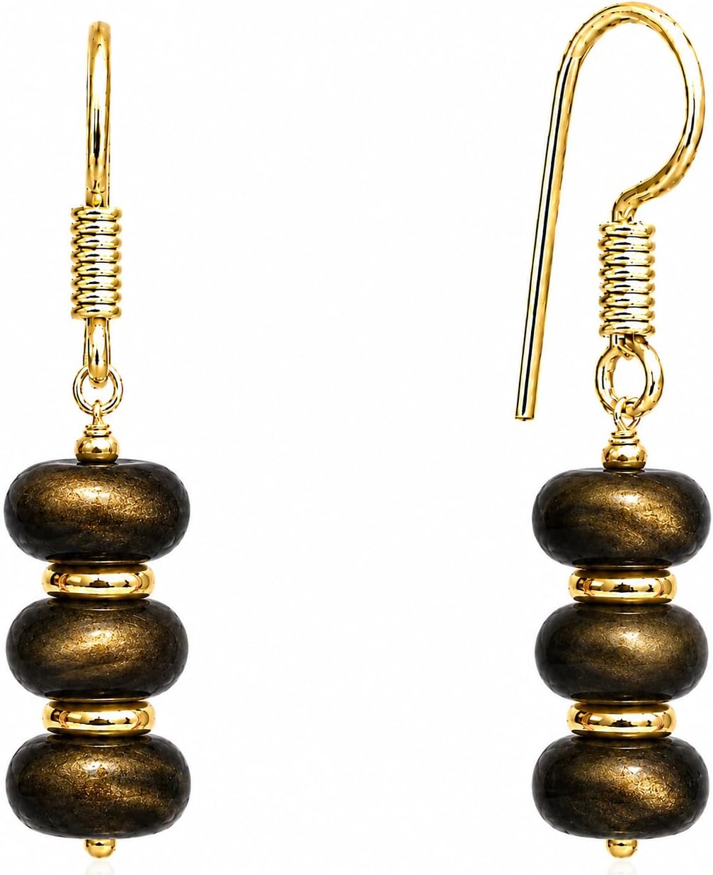 Gempires Natural Gemstone Rondelle Bead Earrings for Women | 8mm Beaded Drop Dangle Earrings | Gold Plated Hypoallergenic Hook Jewelry | Handmade Lightweight Crystal Earrings