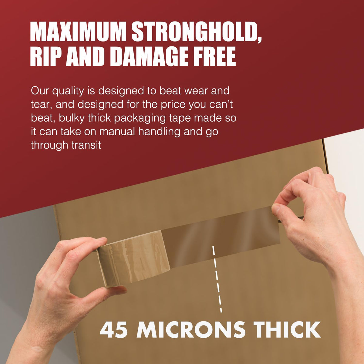 Merrimen Strong Heavy Duty Roll Pack Fragile Packaging Tape, Secure Sticky Sealing Tape for Parcel Boxes, Moving Boxes, Large Postal Bags for Long Term Storage, (48MM x 66M) (12 rolls, Fragile)
