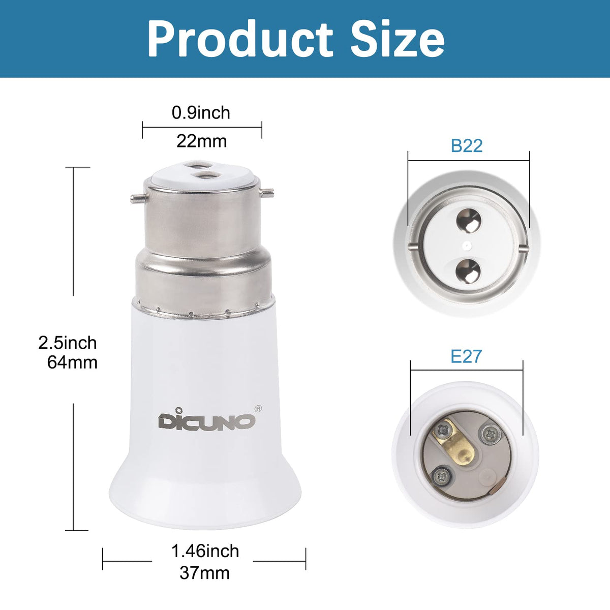 DiCUNO B22 to E27 Socket Converter, Lamp Base Adapter for LED Bulbs, 6 Pcs