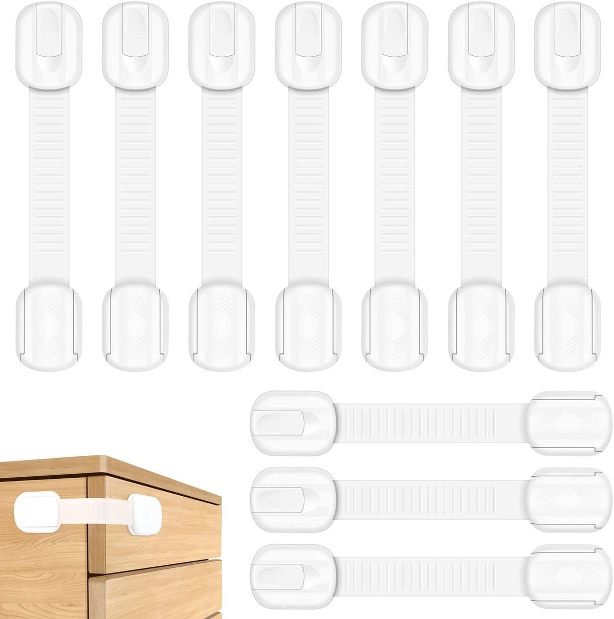 Adjustable Child Locks for Kitchen Cupboards 10 Pack - White
