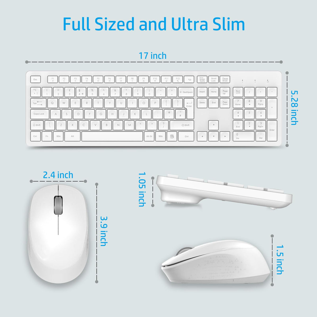 LeadsaiL Wireless Keyboard and Mouse Set, 2.4GHz USB Computer Keyboards and Mouse Combo, Full Size UK QWERTY Layout, Ergonomic Design with 12 Multimedia Shortcuts for HP/Lenovo Laptop and Mac-Purple
