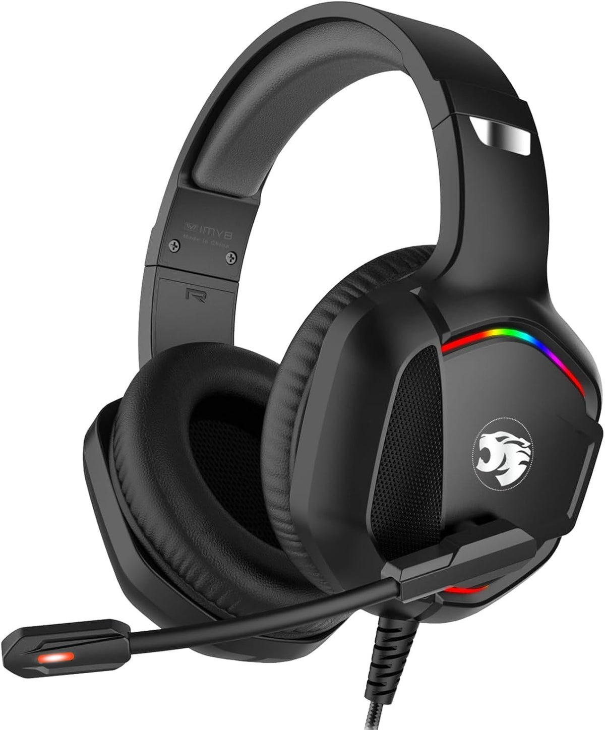 IMYB Gaming Headset with Microphone for Pc, Xbox One Series X/s, Ps4, Ps5, Stereo Wired Noise Cancelling Over-Ear Headphones with Mic, RGB, for Computer, Laptop, Mac, Gamer (White)