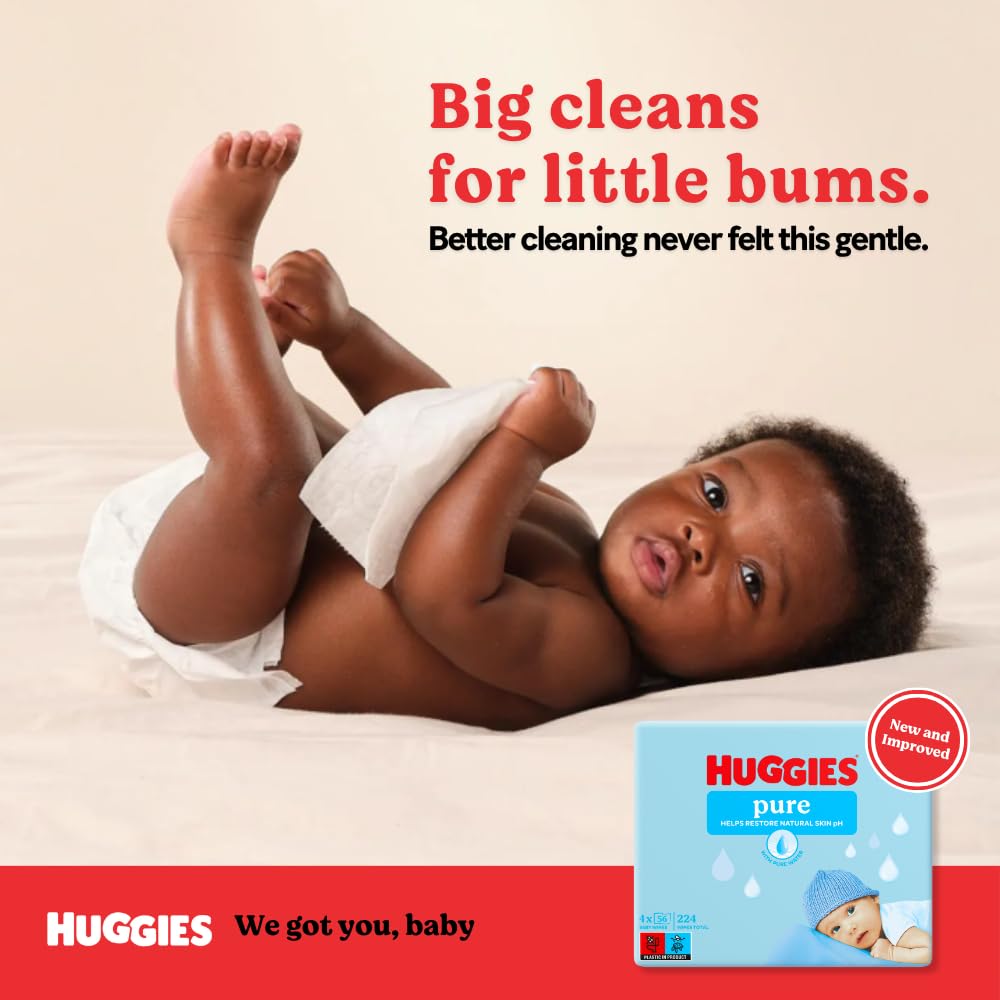 Huggies Pure Plastic Free Baby Wipes - Pack of 12 (576 Wipes) – 99% Water Wet Wipes, Fragrance Free, Hypoallergenic, Better Cleaning, Soft and Gentle on Babies' Delicate Skin