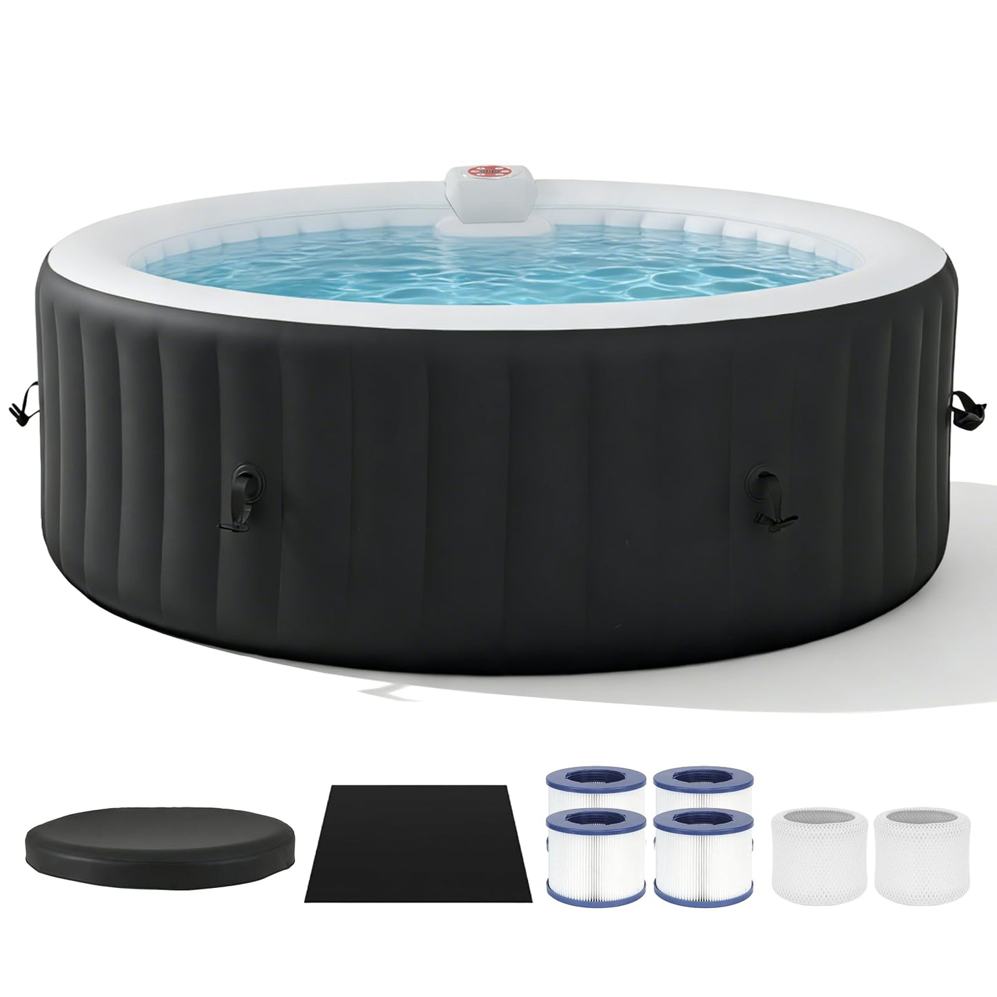 Aoxun Inflatable Hot Tub 208X208CM, 60% More Energy Efficient, Portable Lazy Spa with 1800W Heater & 130 Air Jets Massage System, Fits Small Bathroom & Garden, Includes Insulated Cover & Filter, Black