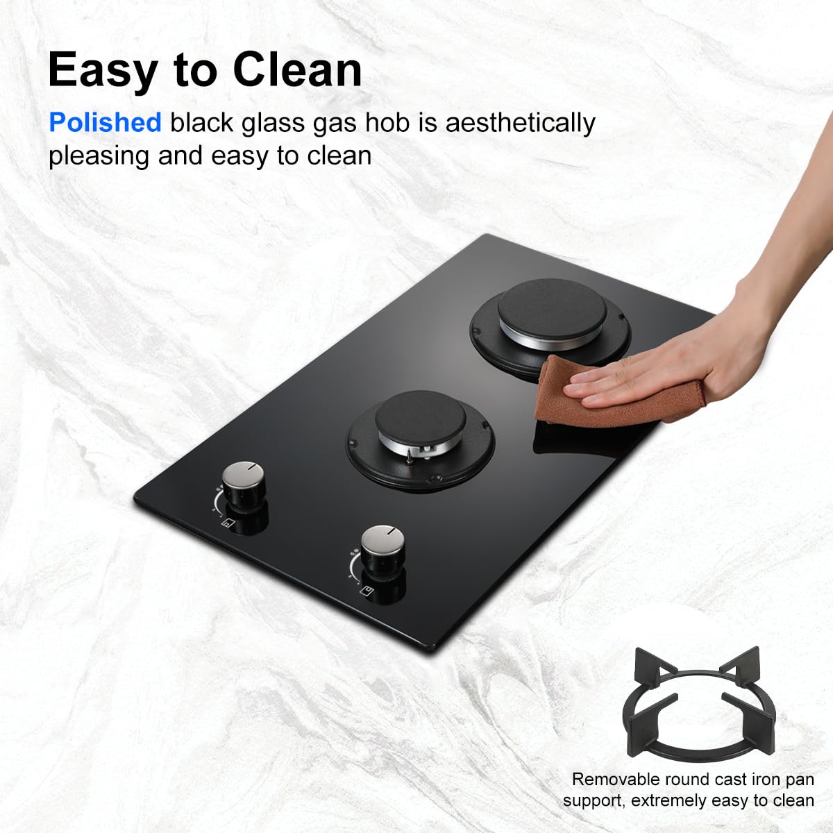 SNDOAS Gas Hob 4 Burners, NG/LPG Convertible, Built-in Black Glass Gas Hob with Wok Burner, Flame Failure Protection, 8000W, YYUKGCT-B04