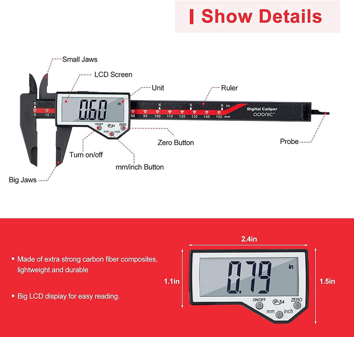Digital Vernier Caliper, Adoric 6 Inch/150mm Calipers Measuring Tool