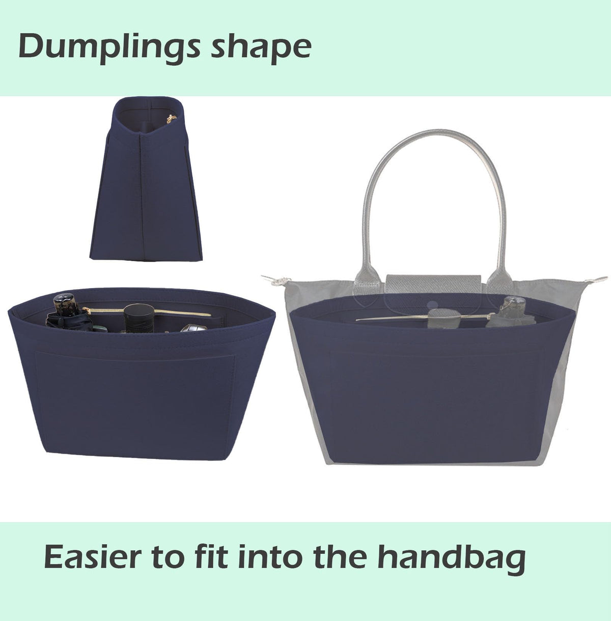 Lckaey tote bag organizer insert for Longchamp le pliage large tote insert felt purse zipper bag organizer 1028pink-S