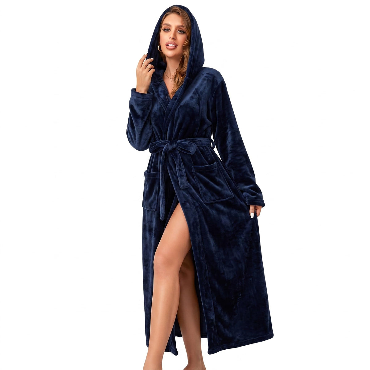 RONGTAI Womens Dressing Gown Fleece Plush Warm Long Hooded Robes