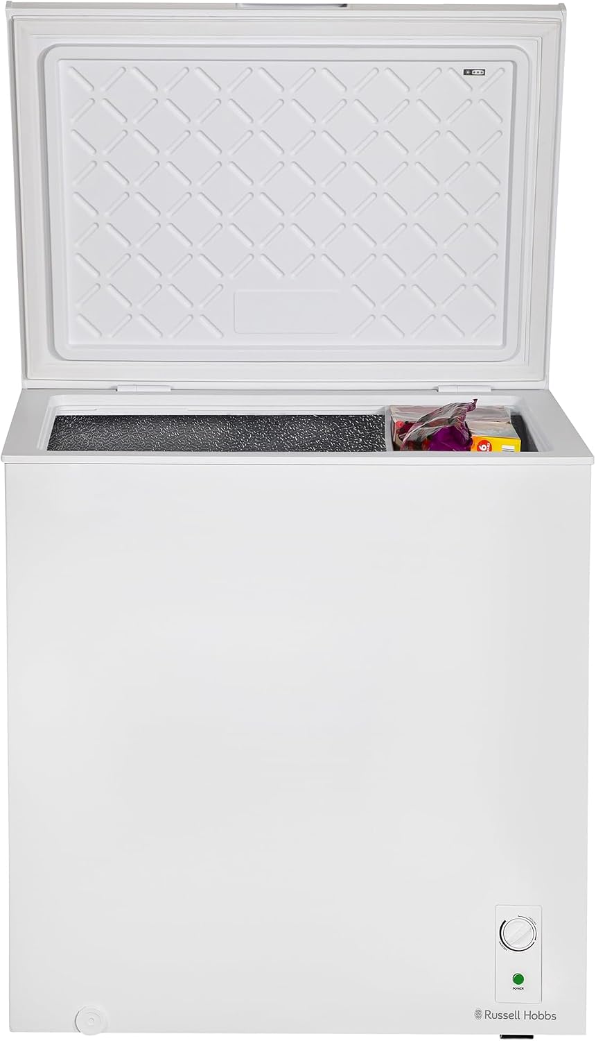 Russell Hobbs White Chest Freezer 143L Freestanding, Adjustable Thermostat, Chill or Freeze Function, 4 Star Freezer Rating & Suitable for Outbuildings & Garages RH142CF0E1W