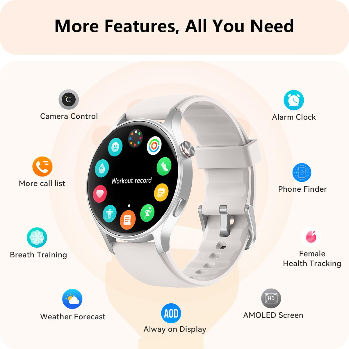 Smart Watch for Women, Answer/Make Call, 1.32'' AMOLED Ultra-Clear Screen Fitness Trackers with Heart Rate/Sleep/SpO2 Monitor, Smartwatch for iPhone/Samsung/Android, 110+ Sport Modes, 3ATM Waterproof