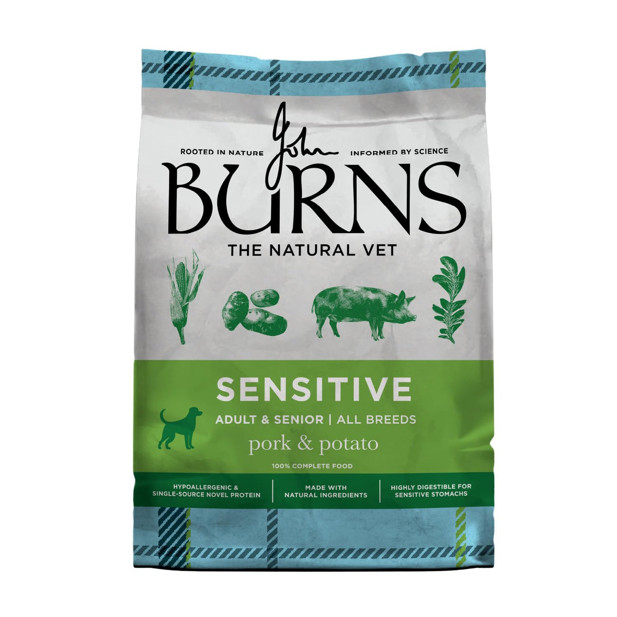 Burns Pet Nutrition Hypoallergenic Complete Dry Dog Food Adult and Senior Dog Sensitive with Pork and Potato 2 kg