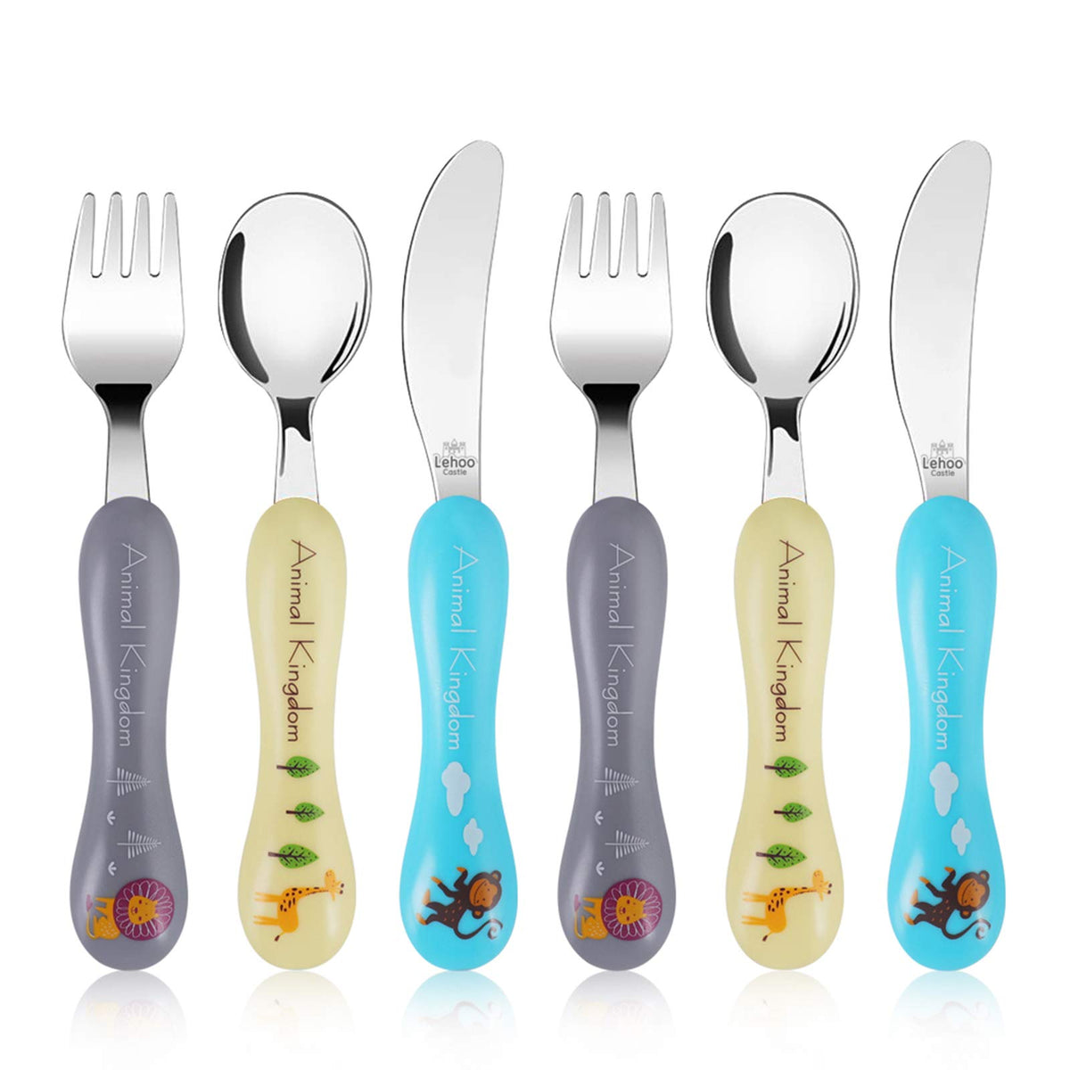 Lehoo Castle Stainless Steel Toddler Cutlery Set, 6-Piece Dinosaur Design