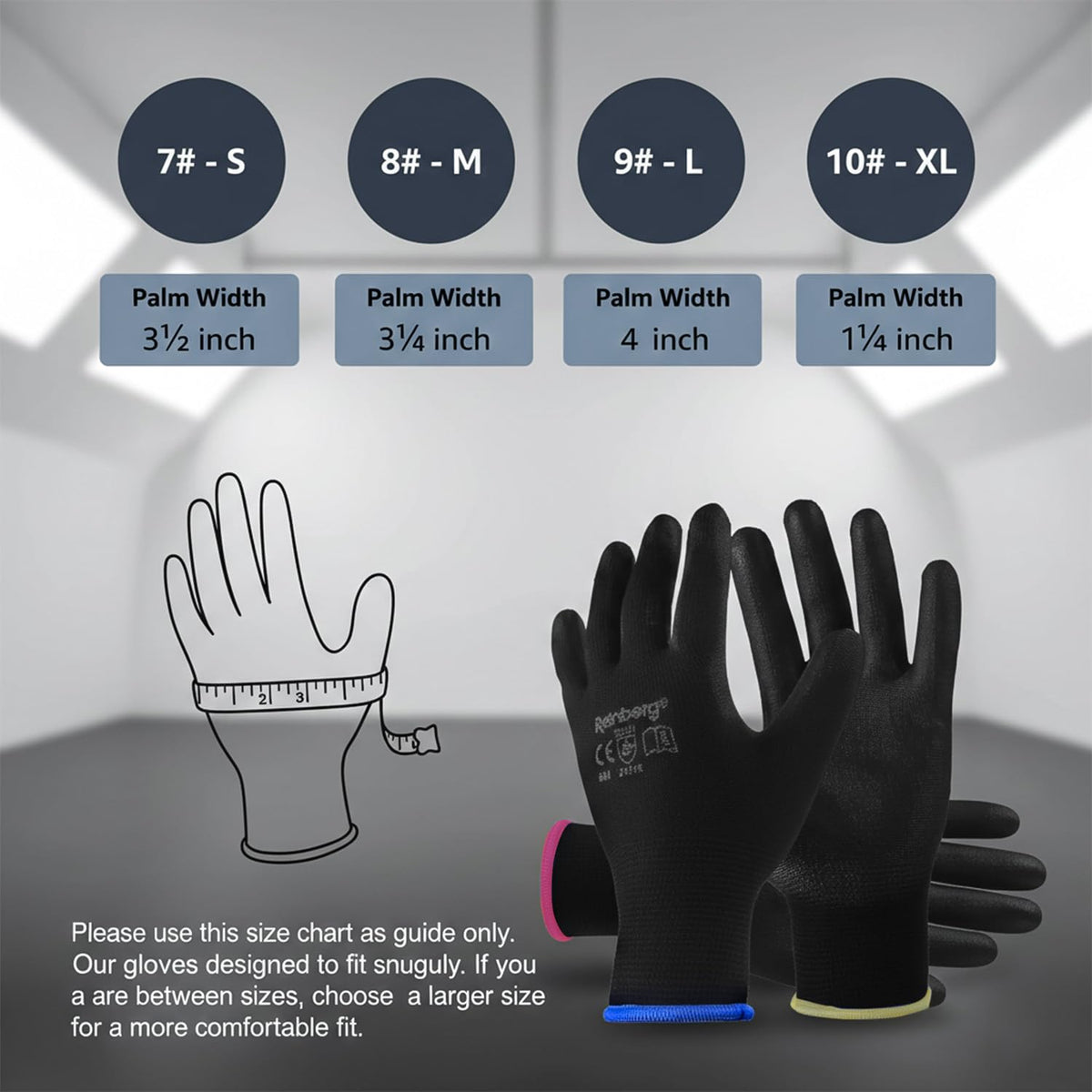 Rainberg Pack of 12 or 24 Safety Gloves, Work Gloves, with Secure Grip on Palm & Fingers, PU and Nylon Non-Slip Gloves, Ideal for General Duty Work, Gardening. (Pack of 12 Pair's, Medium)