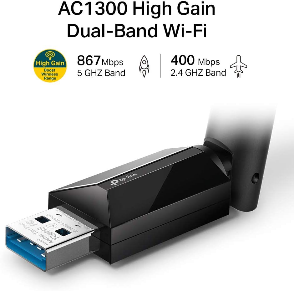 TP-Link Archer T3U Plus AC1300 WiFi Dongle, USB WiFi Adapter for PC