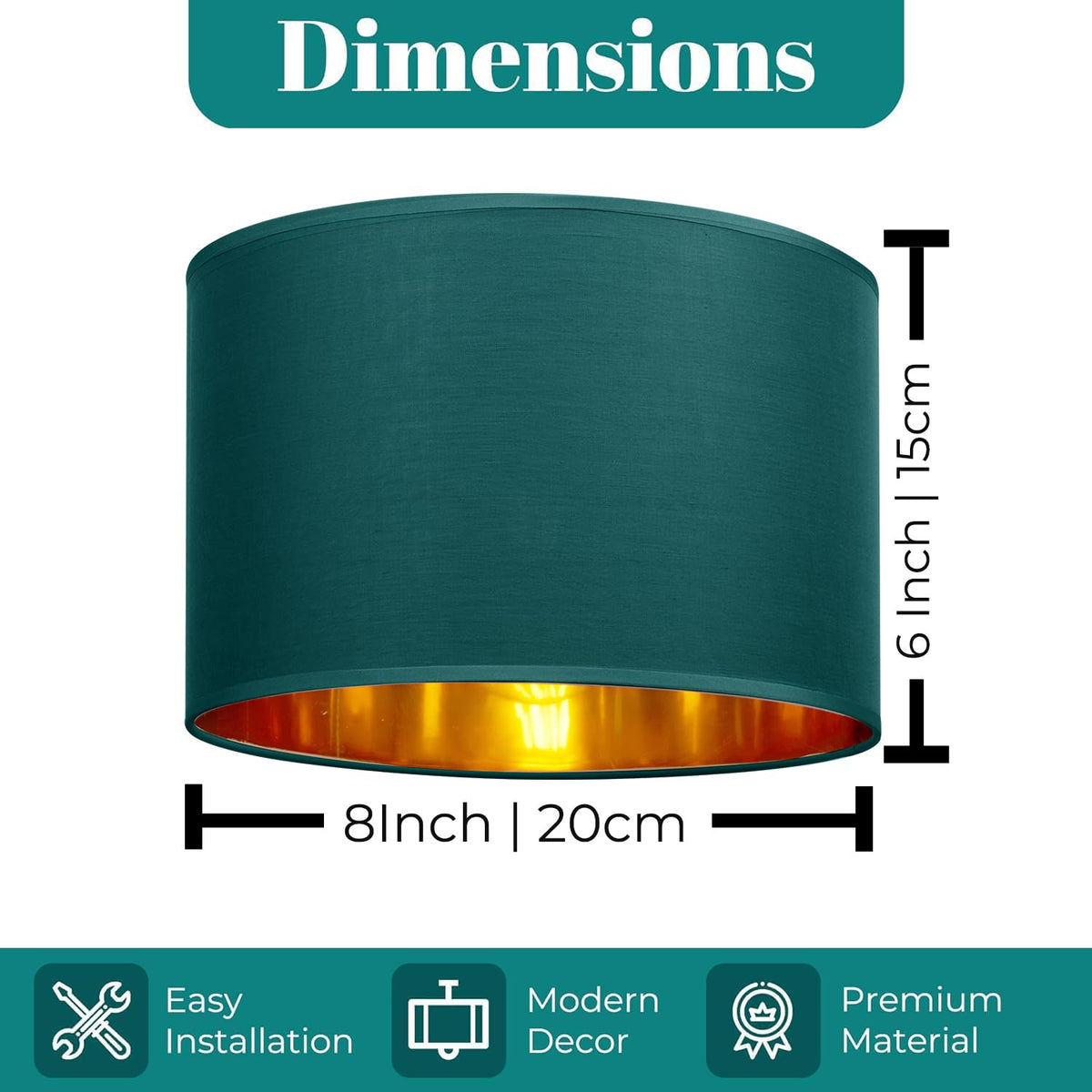 GIGGI Fabric Lamp Shades with Golden Inner Light Shade Ceiling – Modern Lampshades for Ceiling Lights, Lamp Shades for Table Lamps, Floor Lamps, Living Room, Bedroom, Home Décor (Green, 12")