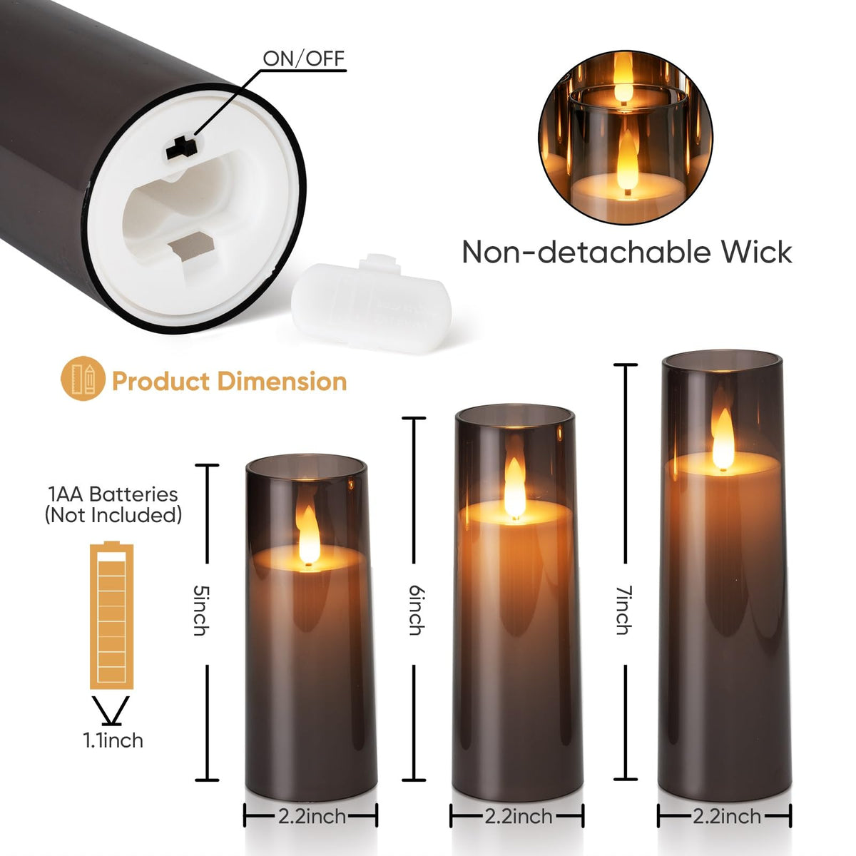 Homemory Real Wax LED Candles Flickering, Clear Glass Shell, Gold, Set of 3