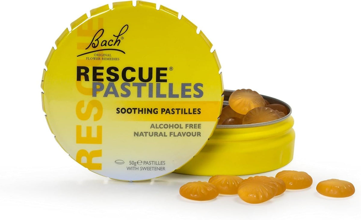 Rescue Remedy Pastilles | Orange & Elderflower Flavoured | Daily Support for Stressful Moments | Bach Original Flower Essences | Chewable Pastilles | 50g Travel Tin