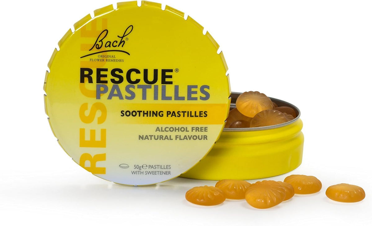 Rescue Remedy Pastilles | Orange & Elderflower Flavoured | Daily Support for Stressful Moments | Bach Original Flower Essences | Chewable Pastilles | 50g Travel Tin