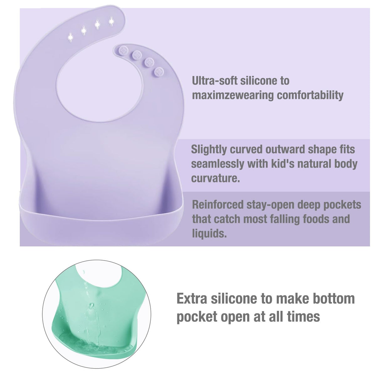 PandaEar 3 Pack Thick Silicone Baby Bibs for Babies & Toddlers (10-72 Months)| Waterproof Baby Feeding Bibs Adjustable with Wide Food Catcher Pocket, Soft, Unisex, Non Messy |Brown/Blue/Green