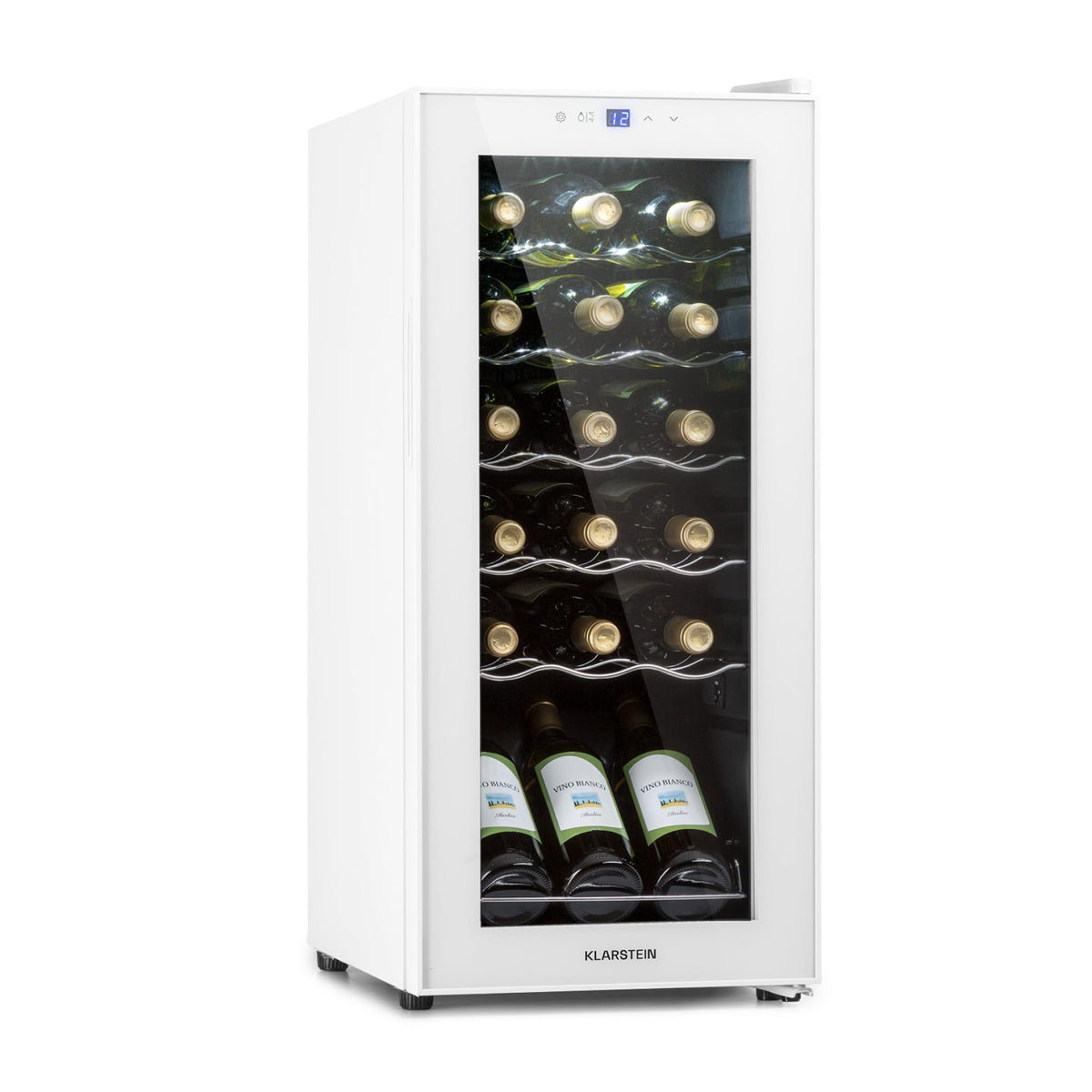 KLARSTEIN Shiraz Wine Cooler Black – 8 Bottles, 1 Zone | Freestanding Wine Fridge with Glass Door, Quiet, 5–18 °C, LED, Stainless Steel Frame