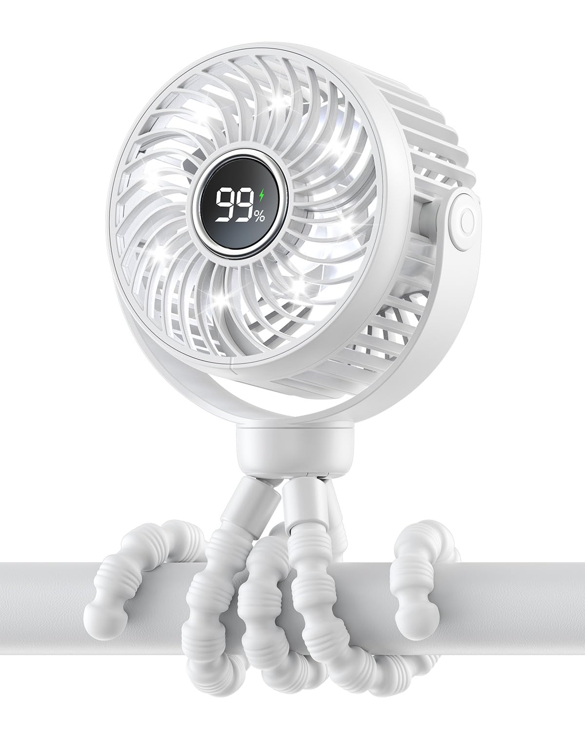 Pram Fan, Rechargeable 4-Speed Clip On Fan, Digital Display, Black