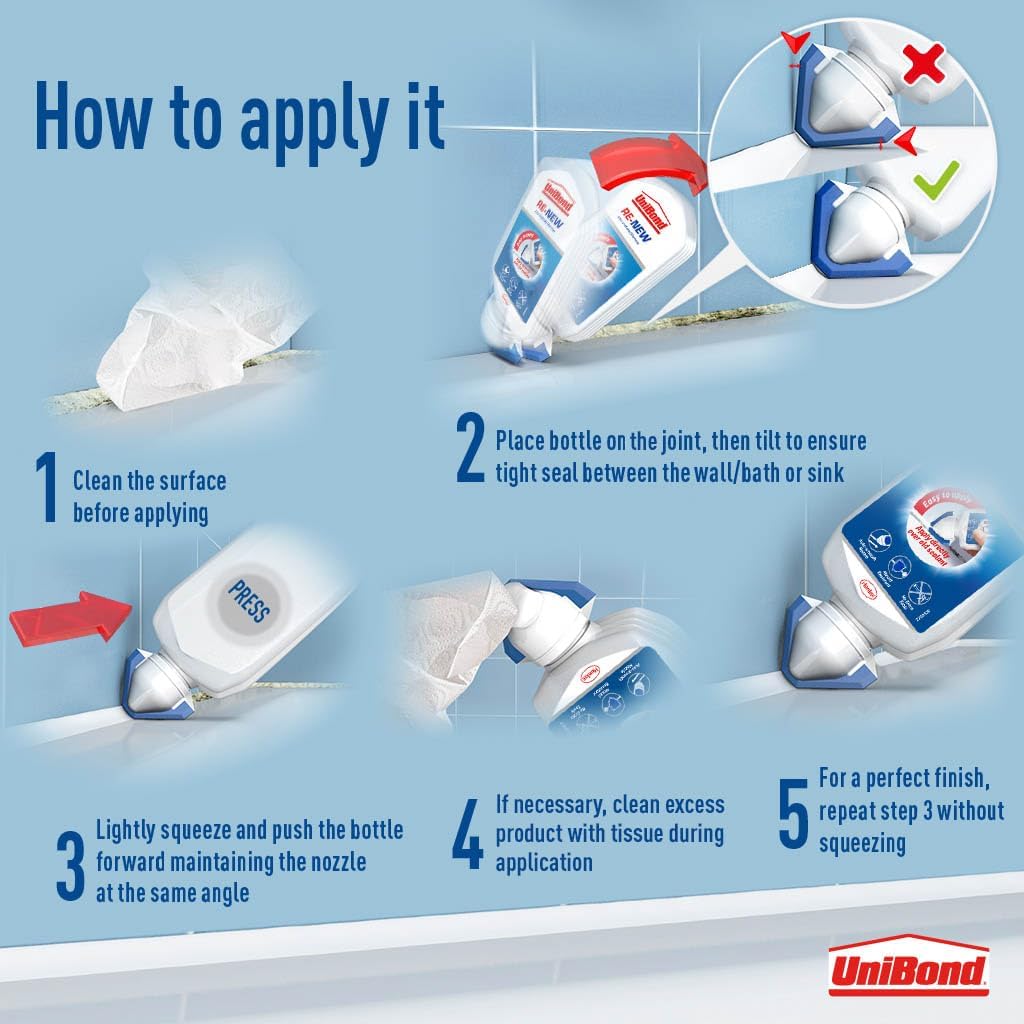 UniBond Re-New, White Silicone Sealant Renewal, Kitchen & Bath, 1 x 80 ml