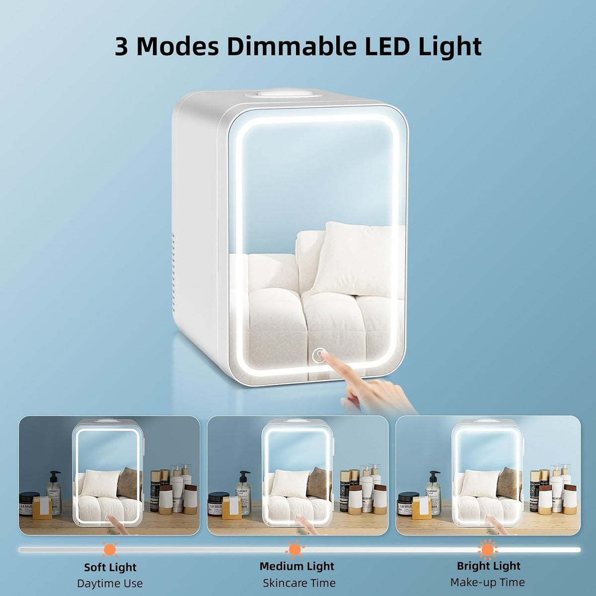 ARTETHYS Mini Fridge for Bedrooms, 8L Skincare Fridge with LED Mirror
