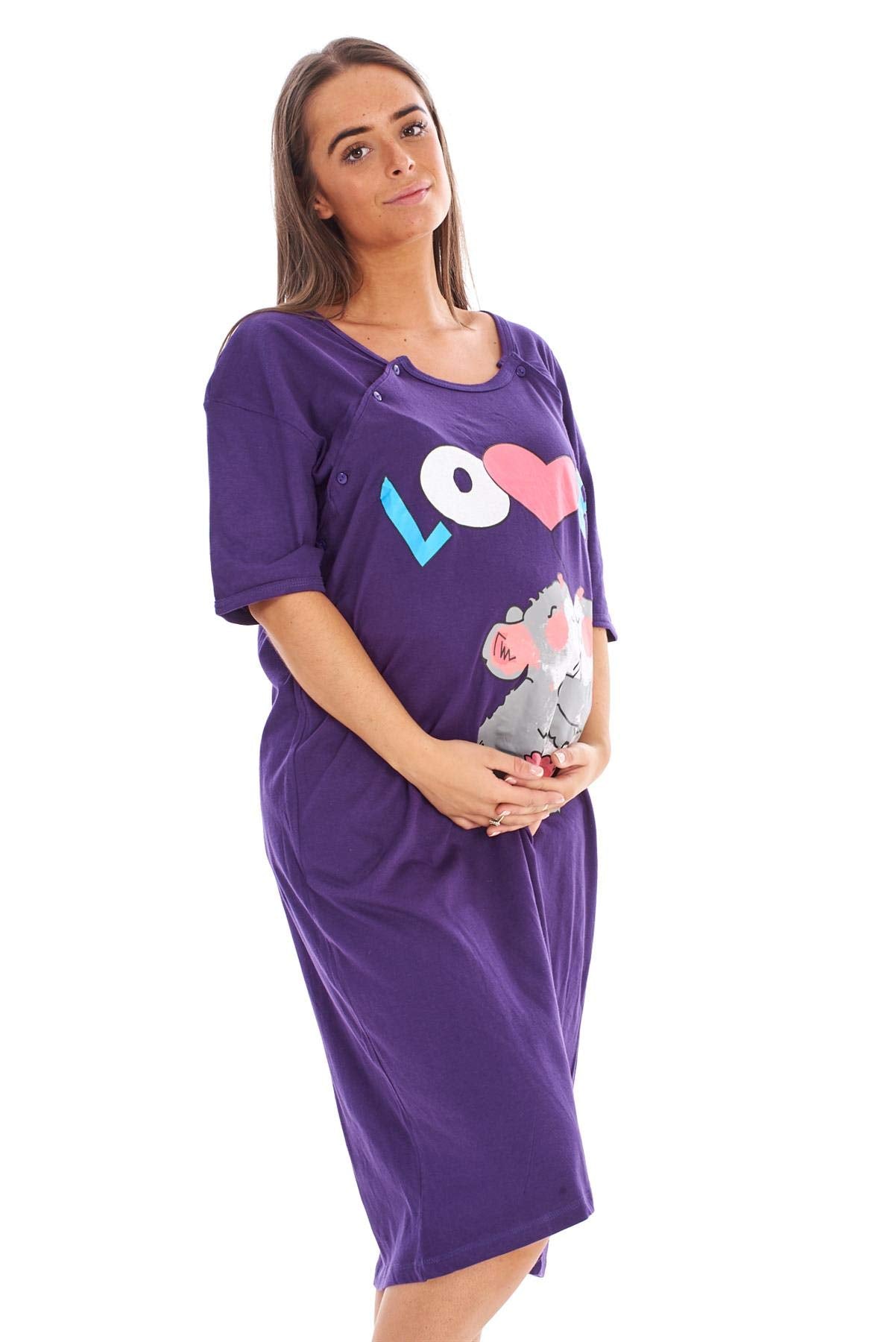 Malay Ladies Maternity Nursing Nightdress 100% Cotton Motif Print Breast Buttons Labor