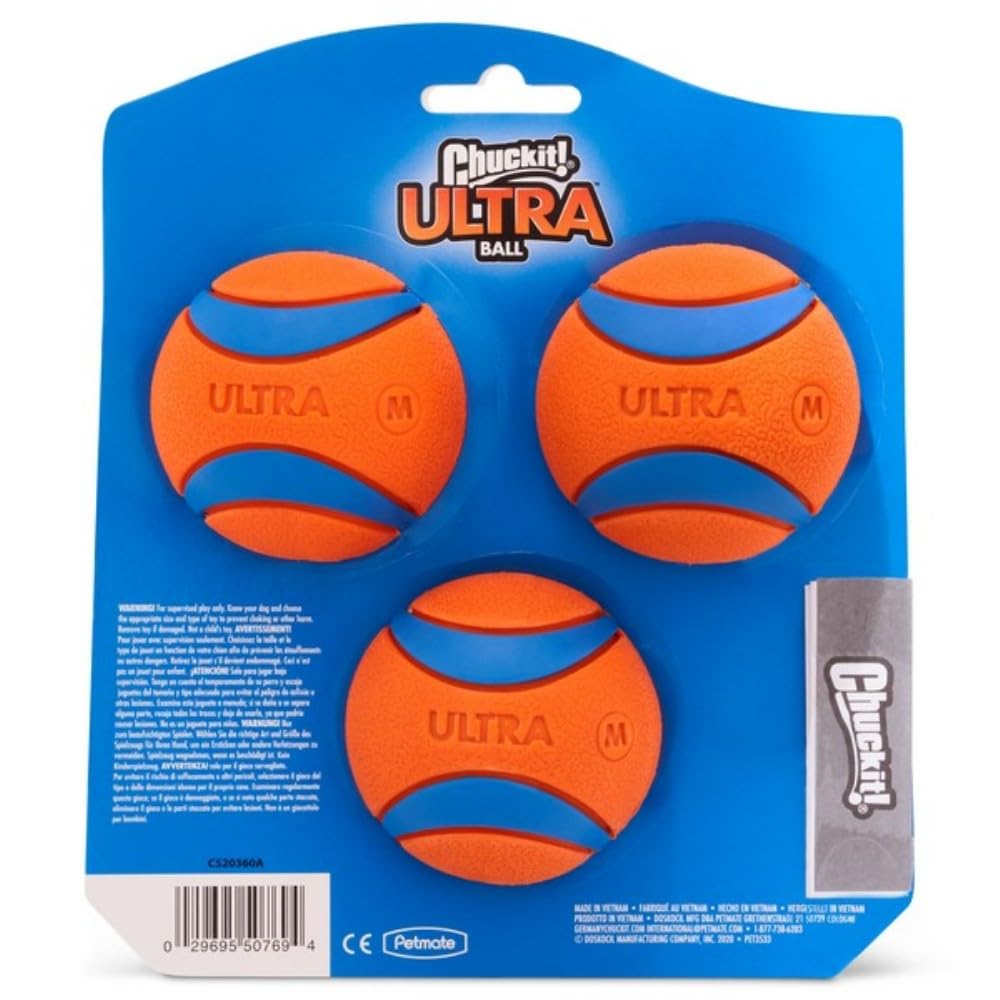 Chuckit! Ultra Ball, Durable High Bounce Rubber Dog Ball, Launcher Compatible, 2 Pack, Medium
