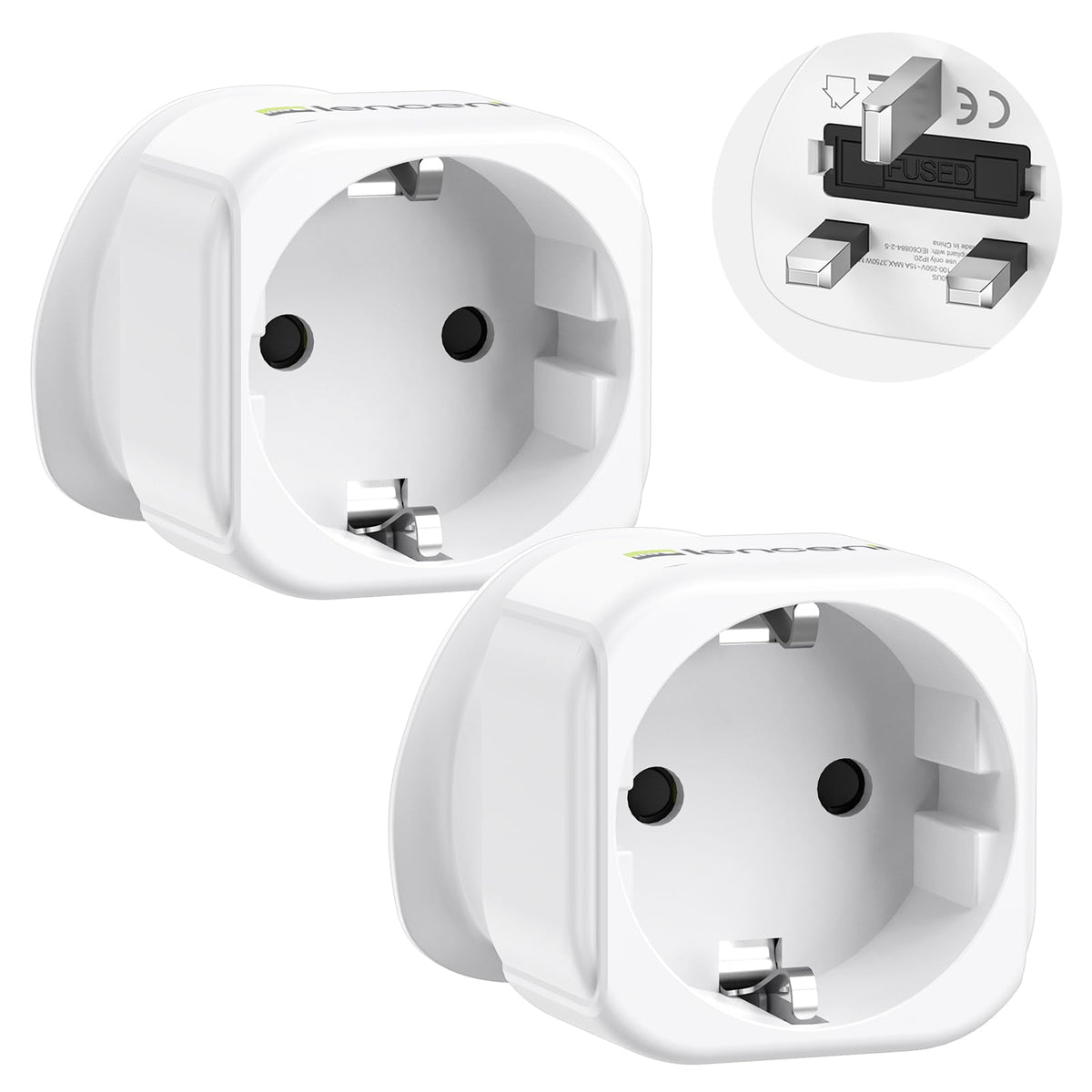 LENCENT 2 Pack EU to UK Plug Adapter,Black
